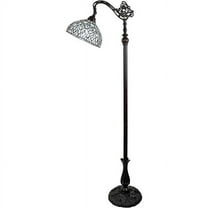 72 x 12 x 12 in. Brown Traditional Shaped Floor Lamp with White Peacock Feather Stained Glass Dome Shade