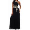 Betsy & Adam Womens Gown Gold Halter Chiffon Embroidered