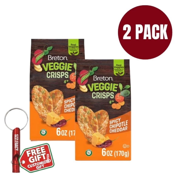 Breton Veggie Crisps Spicy Chipotle Cheddar, 2-Pack – Popped Not Fried, Gluten-Free Vegetable Chips made with Yellow Peas, Beets, and Sweet Potato