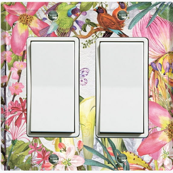 Metal Light Switch Plate Cover Tropical Floral Butterfly Garden Sketch FLW117