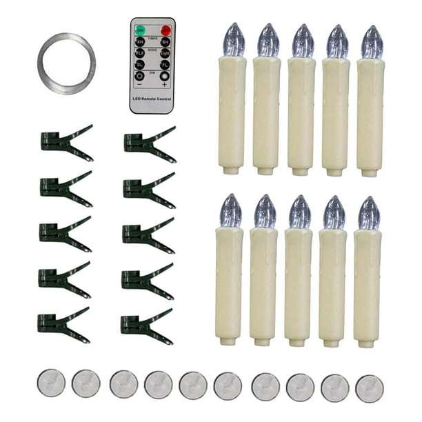 10 velas LED navideñas sin llama, velas cónicas, velas decorativas 10 botones Con gancho
