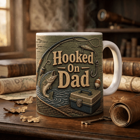 Father's Day Gift Mug Hooked On Dad Fishing Coffee Mug for Dad