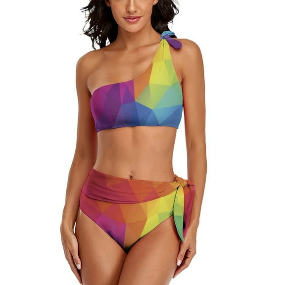 Print Bikini Swimsuit LGBT Colorful One Shoulder Bikini Set Women Modern Swimwear Bathing Suit