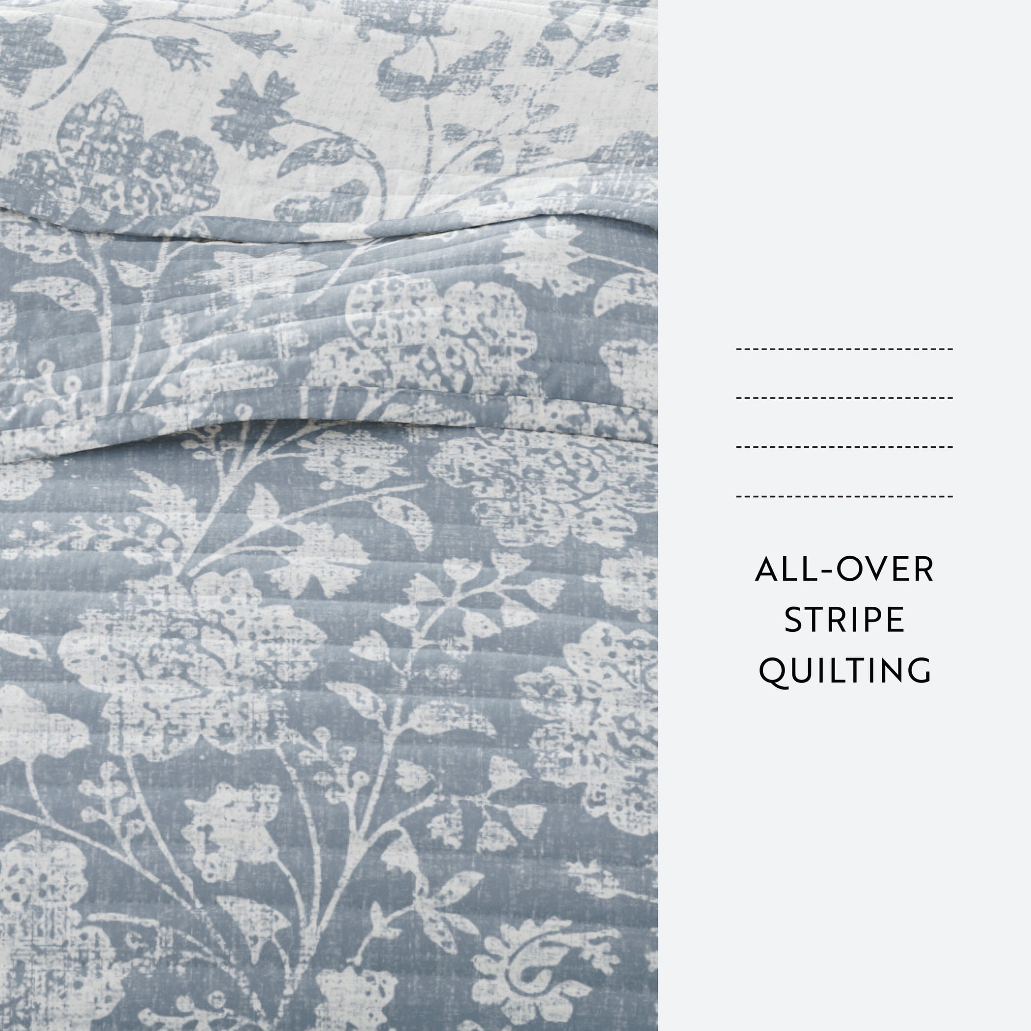 Noble Linens 3-Piece Light Blue Textured Floral Reversible Quilt Set, Twin
