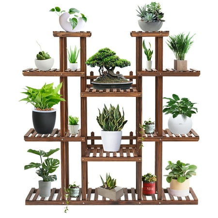 Augienb 9 Tier Wood Plant Stand 47 2 High Widen Carbonized 17