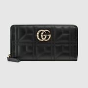 Gucci GG Marmont Cube Zip Around cream Pearl Italy Black Box Leather Wallet New
