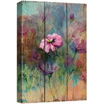 wall26 Canvas Print Wall Art Pink Watercolor Flower Field on Wood Panels Nature Wilderness Digital Art Realism Chic Colorful Multicolor Ultra for Living Room, Bedroom, Office - 24"x36"