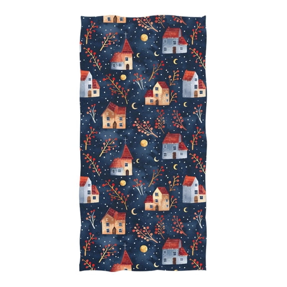 Houses Barberry Branches Stars Moon Beach Towel Oversized 74"x37" Pool Towels Soft Absorbent Extra Large Quick Drying for Bathroom