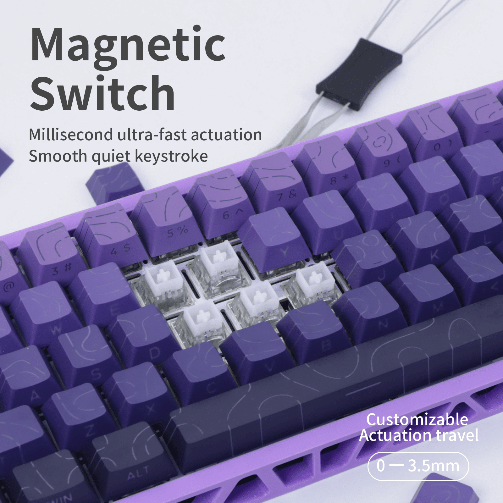 Magnetic Switch Gaming Keyboard, 61-Key 60% Layout, 6-Color Skeleton Hollow Case, RGB Backlit, Full N-Key Rollover, Hot-Swappable Adjustable Magnetic Switches, Backlit PBT Keycaps