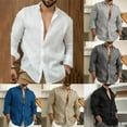 thumbnail image 6 of Men Casual Solid Long Sleeve Shirt Collar Tops Blouse Beach Button-Down T Shirts, 6 of 8