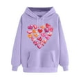 thumbnail image 2 of Women's Valentine's Day Sweatshirt Funny Love Heart Print Hoodie Long Sleeved Loose Comfortable Pullover Sweatshirt Tops Purple M, 2 of 5