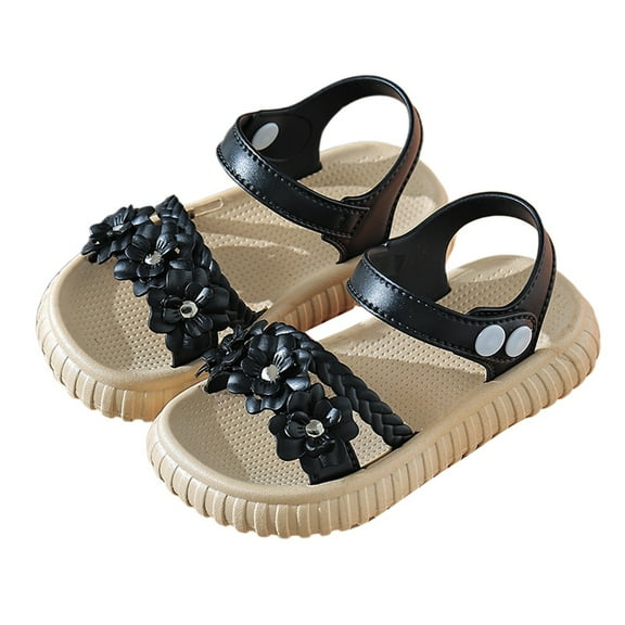 shoper Girl Sandals Stylish Cushionaire Sandals Open Toe Comfort Children's Shoes Summer Shoes for Little Girls Black 28