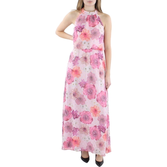 Jessica Howard Womens Petites Applique Long Halter Dress