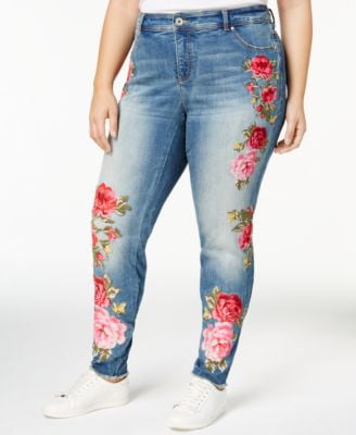 rose embroidered skinny jeans