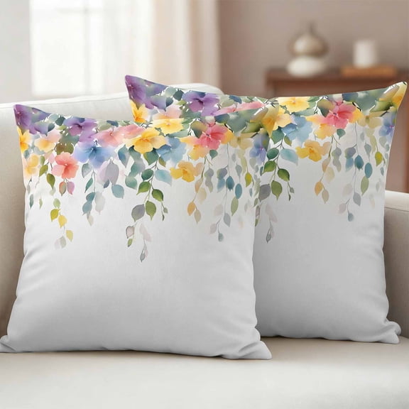 Pack of 2 Outdoor Pillow Covers 16x16 Inch Waterproof Pink Spring Flower Throw Pillow Covers,Decorative Couch Pillow Shams Protectors Pastoral Floral Leaves Country Rustic Patio Cushion Pillowcases