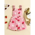thumbnail image 2 of Kids Little Girl Denim Overalls 6 12 18 24 Months 2T 3T 4T 5T 6T Flower/Strawberry Print Jeans Overalls Strap Suspender Shorts Outfit, 2 of 9