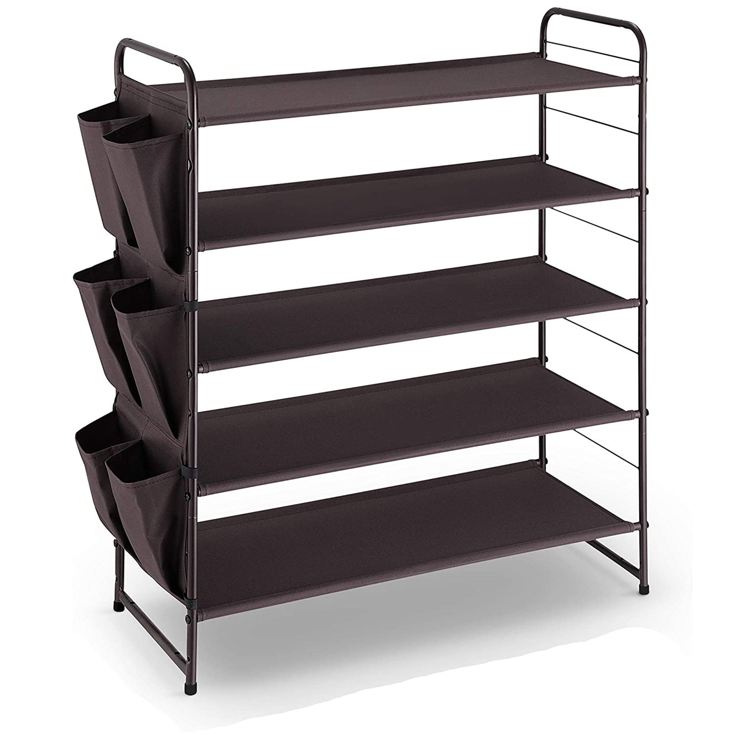 Oumilen 5-Tier Stackable Shoe Rack Metal and Fabric Bronze