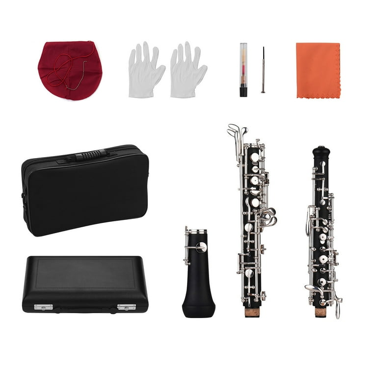 ammoon Professional Oboe C Key Semi automatic Style Silver plated Keys Woodwind Instrument with Oboe Reed Gloves Leather Case Carry Bag Cleaning Cloth