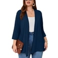 thumbnail image 2 of SHOWMALL Women's Plus Cardigans Lightweight Open Front Cardigans 3/4 Sleeve Dark Blue 1X Casual Soft Drape Fall Summer Crop, 2 of 8