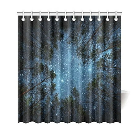 Op Starry Night Sky Shower Curtain Milky Way And Trees Polyester