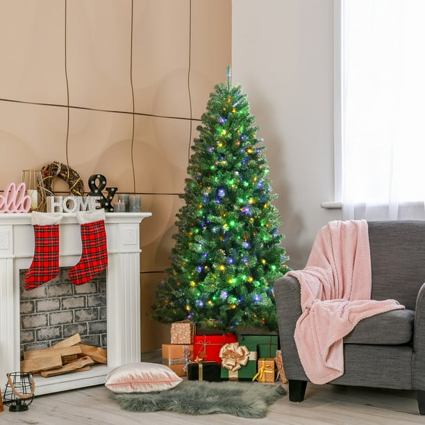 Topbuy 6ft Pre lit Christmas Tree Artificial Hinged Xmas Tree w 350 Remote controlled Color changing LED Lights 845 PVC Tips Walmart