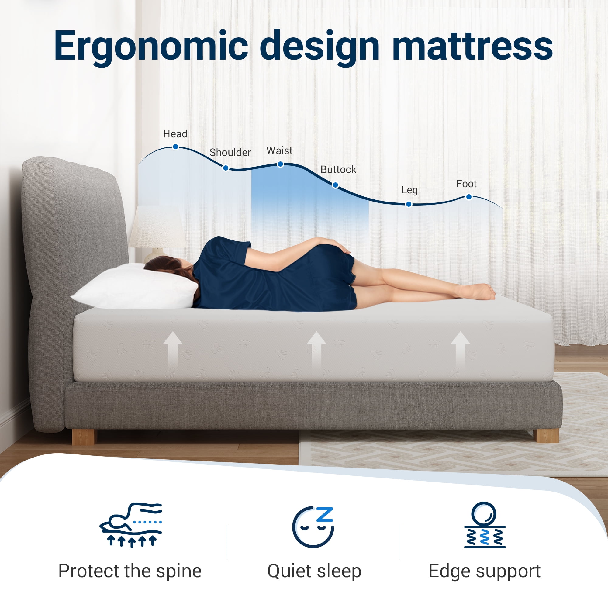 Avenco Snowflake 10" Medium Memory Foam Mattress,Adult,Queen Size