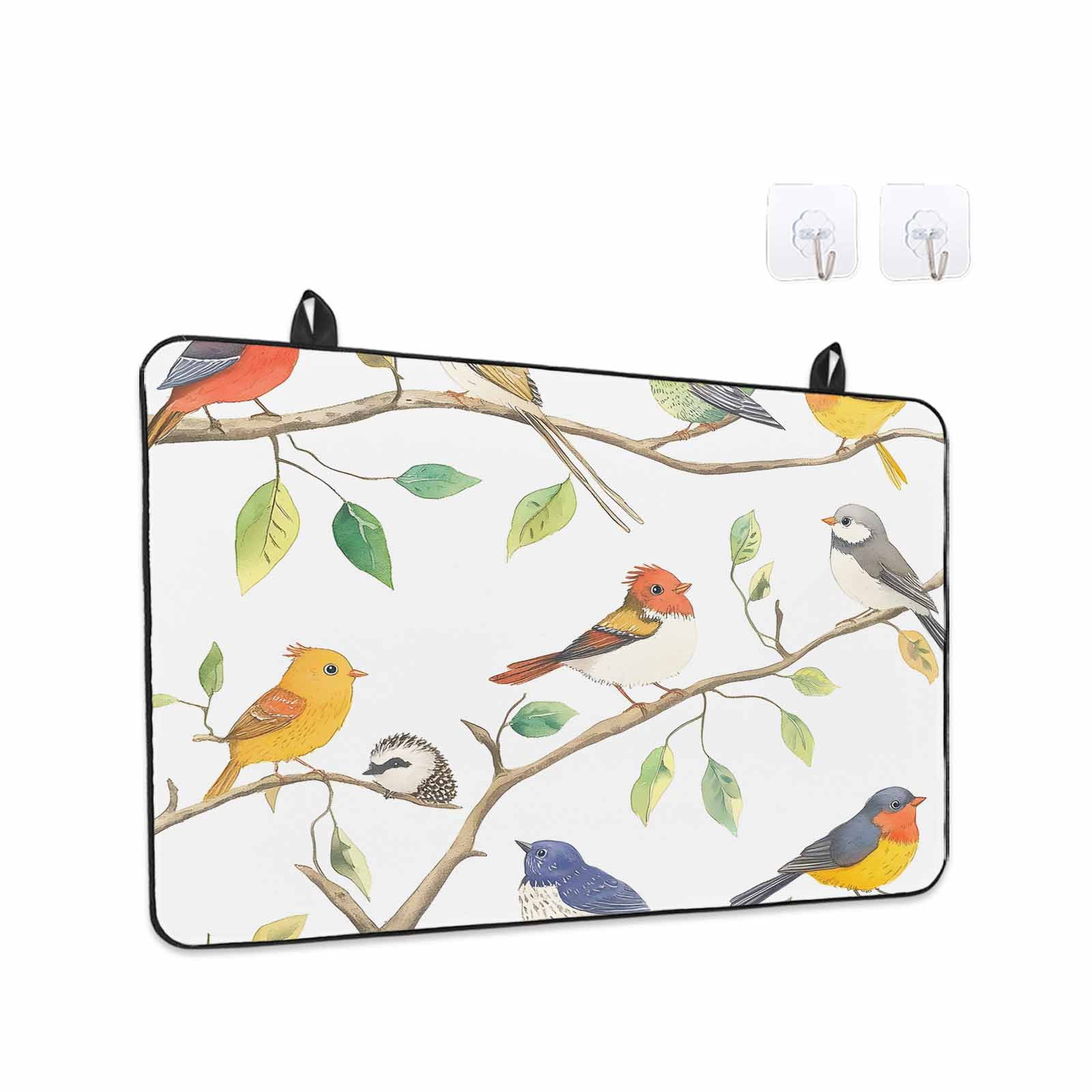 Watercolor Birds Stove Top Cover for Electric Stove, Heat-proof & Non Slip Glass Top Stove Cover Protector, Spring Botanical Leaf Branch Modern Kitchen Flat Cooktop Rubber Mat 24x21 Inches