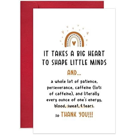 Teacher Appreciation Card – “It Takes a Big Heart to Shape Little Minds” Rainbow Design – Envelope Included, Blank Inside – Ideal Gift for Educators, Teachers, and Mentors