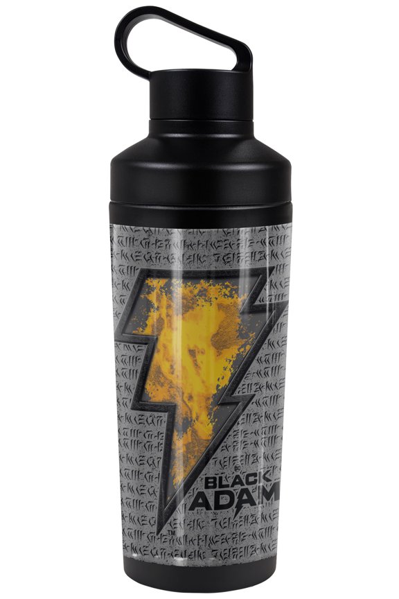 Black Adam Official Emblem Bolt 18 oz Insulated Water Bottle, Leak Resistant, Vacuum Insulated Stainless Steel with 2-in-1 Loop Cap