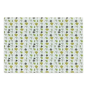 Cactus Cutting Board, Abstract Pattern with Botanical Elements Succulents and Flowers Little Triangles, Decorative Tempered Glass Cutting and Serving Board, in 3 Sizes, by Ambesonne