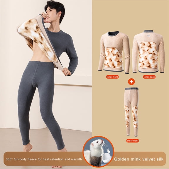 Dreluolixuan Mens Loungewear Sets Fleece Lined Long JohnsTight Hunting Gear Base Layer Wool Cold Weather Riding Top and Bottom Sets