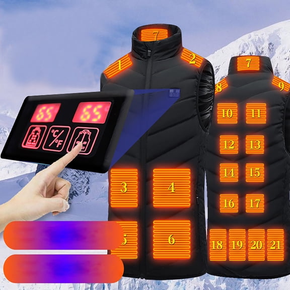 Heated Gilet for Men Women - USB Electric Heated Vest with 9 Heating Zone 3 Temperature Levels - Lightweight Winter Outdoor Heated Jacket for Hiking Skiing (Battery Pack Not Included) Black XXL
