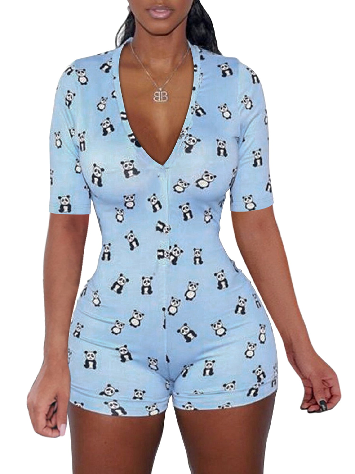 Women V Neck Short Bodycon Rompers Overall Homewear Outfits - Walmart.com