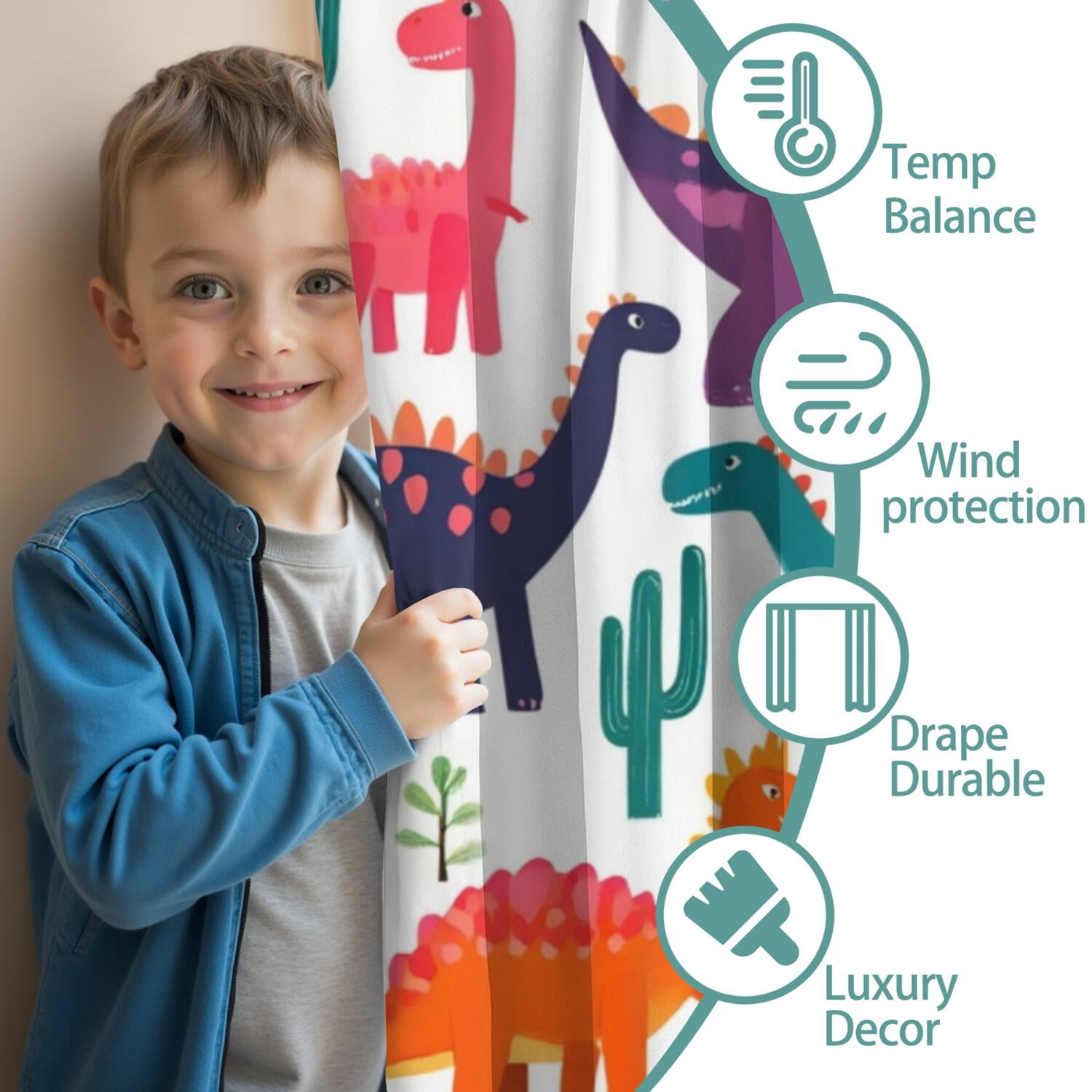 Blackout Kids Curtains,Cute Dinosaur Pattern Childrens Insulated Curtains Set Of 2,Bedroom Essentials,Toddler Room Decor 52x84in(132x213cm)