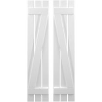 Ekena Millwork 11 1/2"W x 68"H Americraft Three Board (2 Batten) Exterior Real Wood Spaced Board-n-Batten Shutters w/ Z-Bar (Per Pair), White