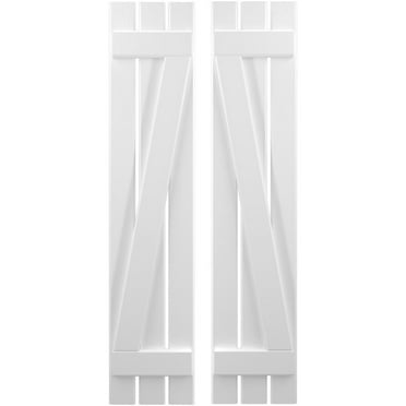 Ekena Millwork 11 1/2"W x 67"H Americraft Three Board (2 Batten) Exterior Real Wood Spaced Board-n-Batten Shutters w/ Z-Bar (Per Pair), White