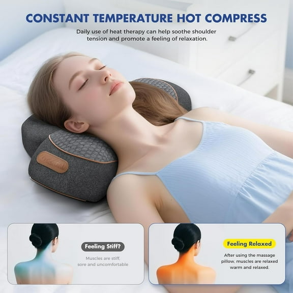 3-in-1 Neck Massager Pillow with Heating and Cervical Traction - Deep Tissue Massage for Pain Relief, Ergonomic Shoulder Massage Pillow, Neck Hump Corrector Ideal Gift for Women and Men Corded
