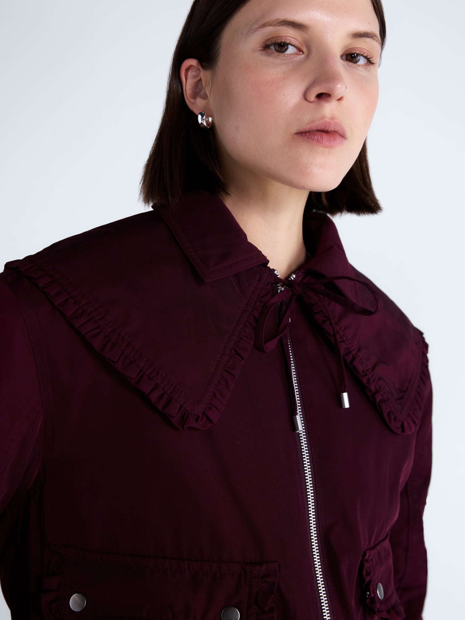 Free Assembly Women's and Women's Plus Ruffle Collar Bomber Jacket, Sizes XS-4X