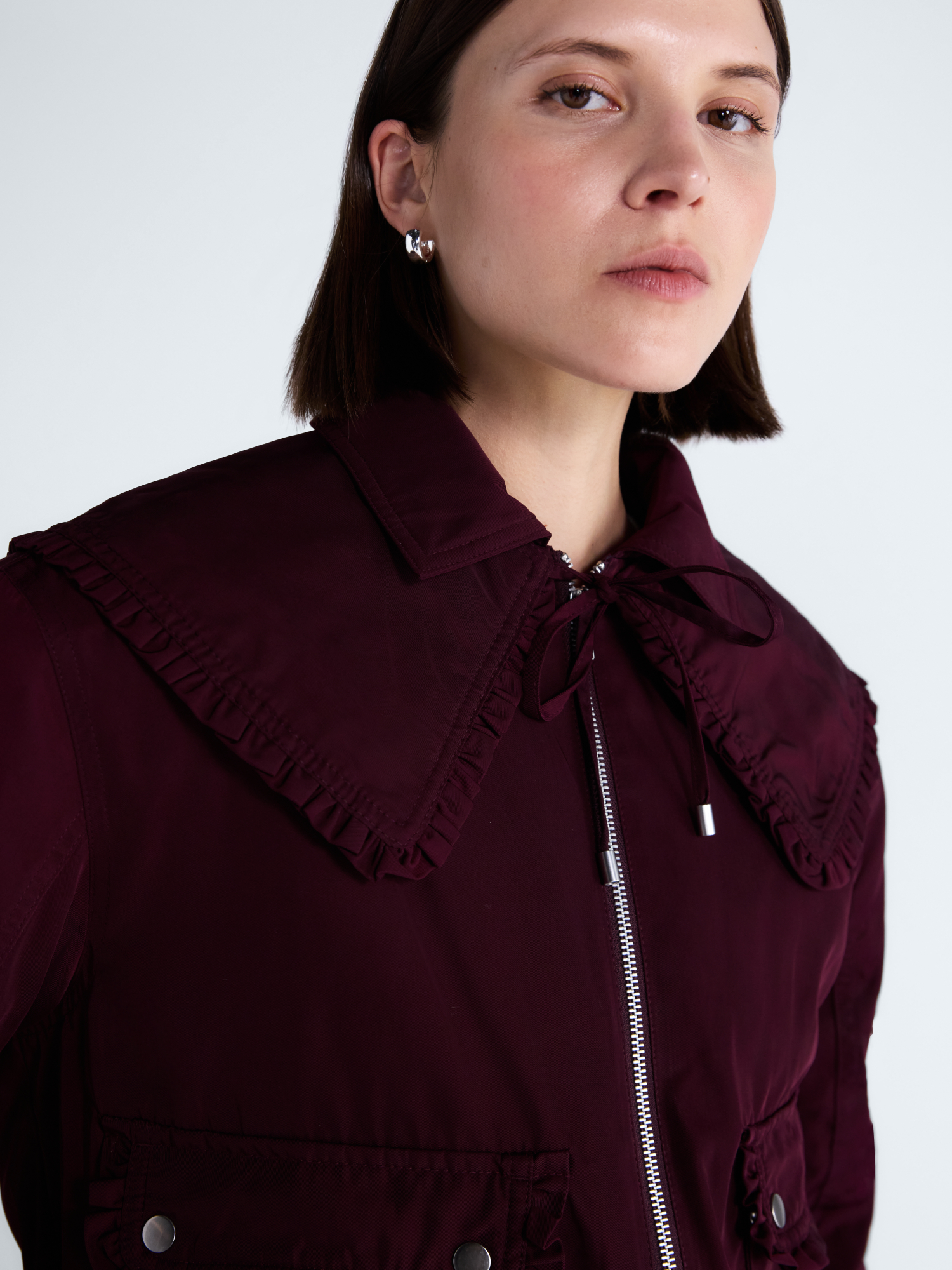 Free Assembly Women's Ruffle Collar Bomber Jacket photo 5