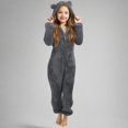 thumbnail image 4 of Iaqnaocc Girls Pajamas Jumpsuit Fuzzy Fleece Hooded Rompers Furry Warm Onesie Size 7 Pajamas Soft Cute Bear Zipper Up Sleepwear Dark Gray 7-8Years, 4 of 5