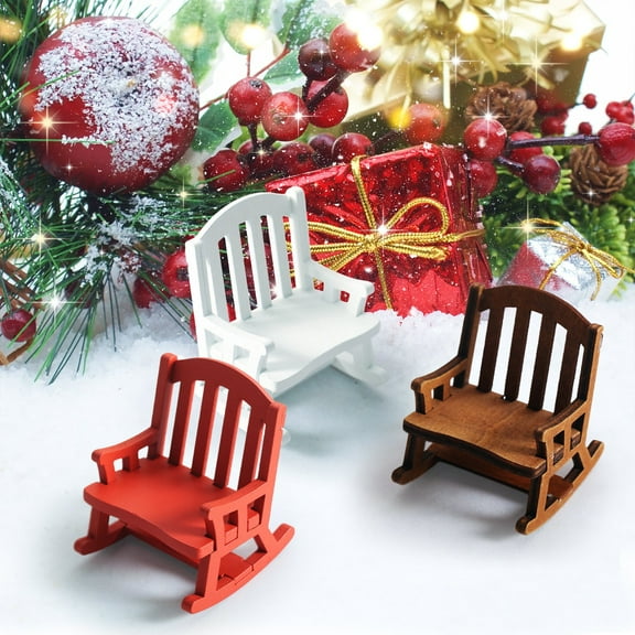 Kcavykas Christmas Decor Dollhouse Christmas Mini European Wooden Vintage Rocking Chair Small Cloth Doll Miniature Furniture Chair Props Pendant Model On-trend Low Spend