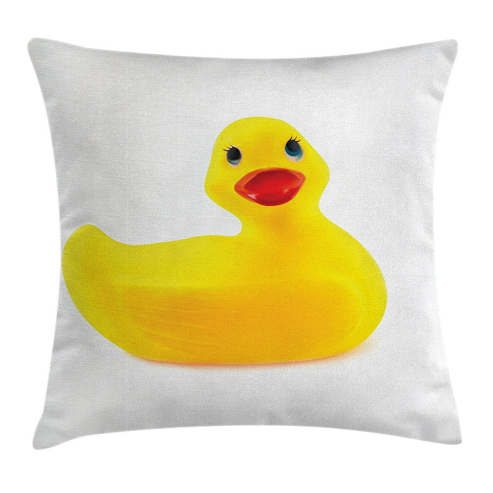 Rubber Duck Throw Pillow Cushion Cover by , Yellow Squeak Ducky Toy Fun Bubble Bath Animal Kids