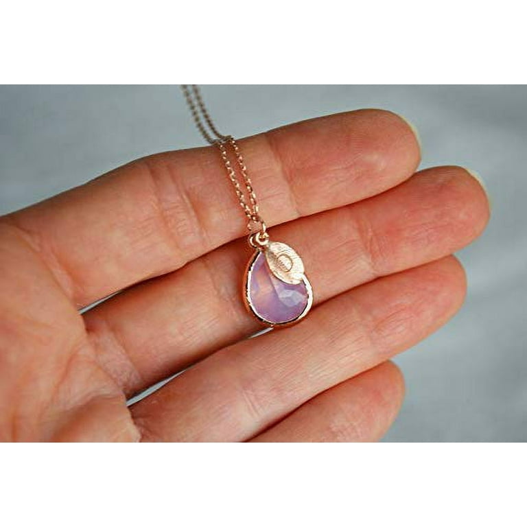 October Birthstone Necklace Pink Opal Necklace Personalized