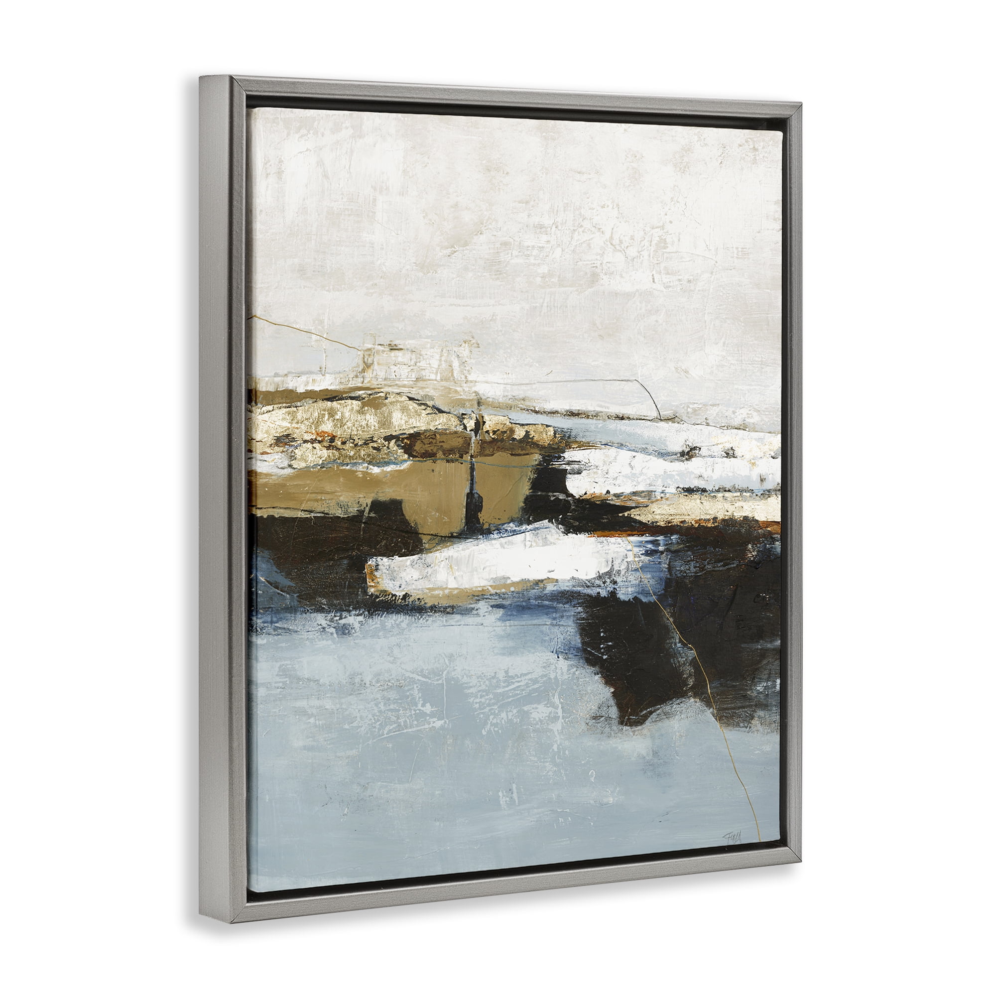 Stupell Industries Rustic Paint Nautical Design Abstract Painting Gray Floater Framed Canvas Art Print Wall Art, 25 x 31