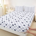 thumbnail image 3 of jejeloiu Geometric Checkered Grid Twin Sheet Sets,White Deepblue Bedding For Kids 3pcs, 3 of 7