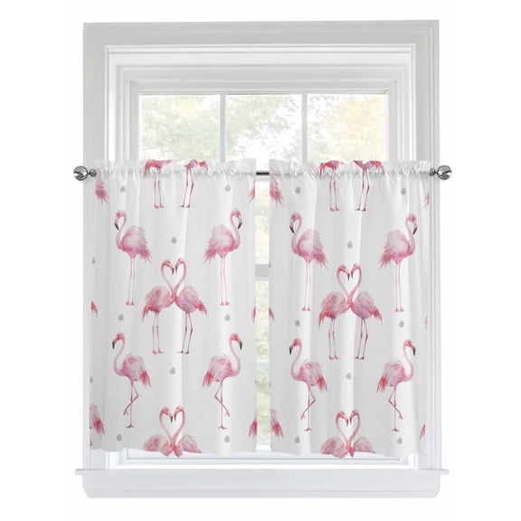 Pink Flamingo Living Room Curtains 2 Panel, Summer Tropical Animals Cafe Window Treatment, Farmhouse Bedroom Bathroom Kitchen Curtains Drapes 104"x54"