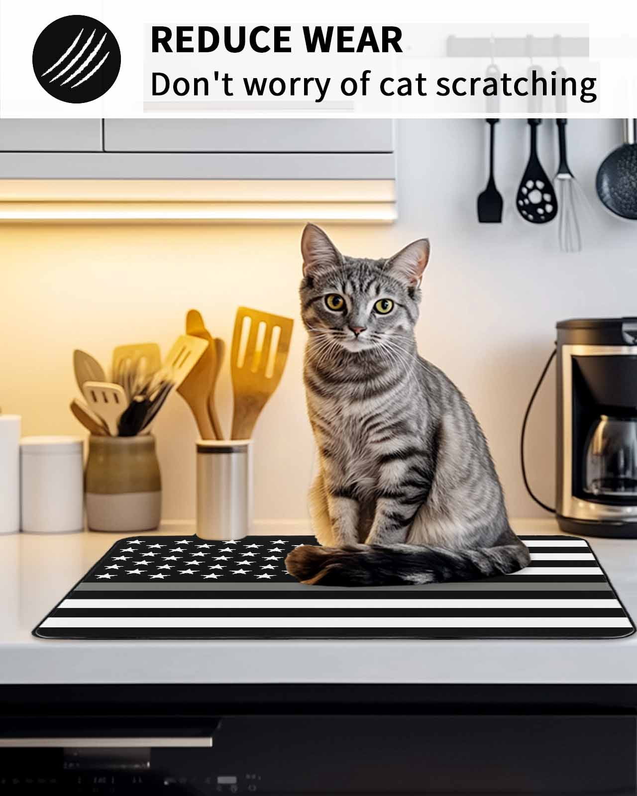 Stove Top Covers for Electric Stove, Thin Grey White Line Glass Stovetop Cover Protector, American Flag Star Induction Cooktop Protector Oven Mat for Kitchen Countertop 24"x21"
