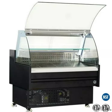 NSF48 in.Refrigerated Glass Meat Deli Case, Open Air Curved Glass Refrigerator, Auto Defrost