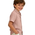 thumbnail image 4 of GiLiling Boys Button Down Shirt Cotton Short Sleeve Shirt Solid Summer Beach Shirt with Pocket (Pink, 9-10 Years), 4 of 8