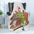 thumbnail image 4 of Vintage China Soft Flannel Fleece Blanket, Vintage Style Chinese Attributes of Phoenix Dress Lotus Flower Dragon Palace, Cozy Plush for Indoor and Outdoor Use, 50" x 70", Multicolor, by Ambesonne, 4 of 5